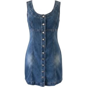 Gap Vintage 90s Denim Mini Dress Medium Wash Blue Button Front Cotton Size 4